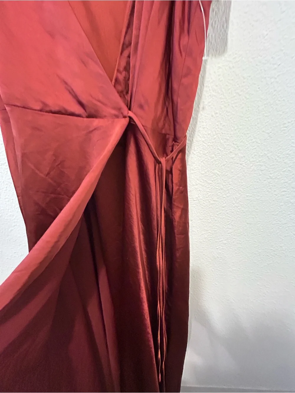 Nine West Rust-Orange Cold-Shoulder Wrap Maxi Dress
